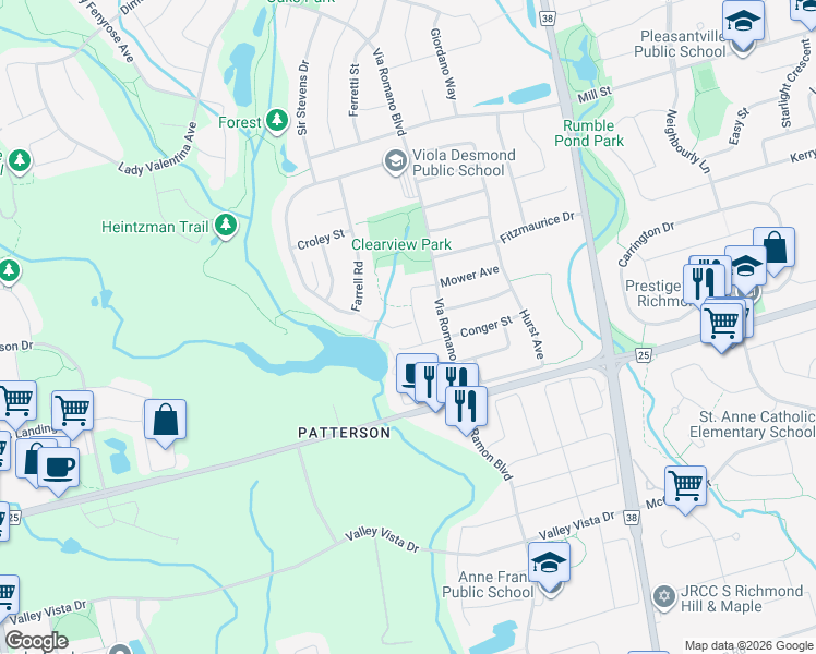 map of restaurants, bars, coffee shops, grocery stores, and more near 47 Foley Crescent in Vaughan