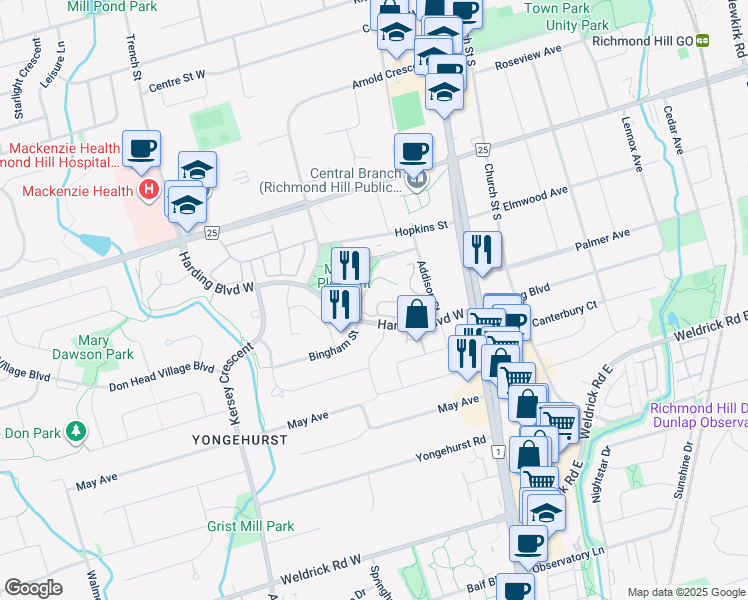 map of restaurants, bars, coffee shops, grocery stores, and more near in Richmond Hill