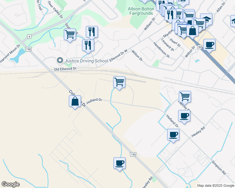 map of restaurants, bars, coffee shops, grocery stores, and more near 57 Holland Drive in Bolton