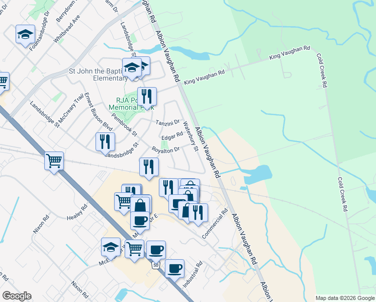 map of restaurants, bars, coffee shops, grocery stores, and more near 59 Royalton Drive in Bolton