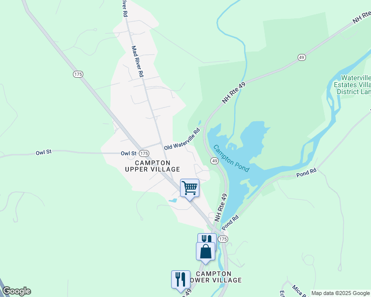 map of restaurants, bars, coffee shops, grocery stores, and more near 4 Old Waterville Road in Campton