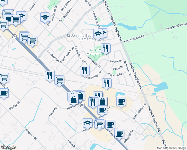 map of restaurants, bars, coffee shops, grocery stores, and more near 223 Landsbridge Street in Bolton