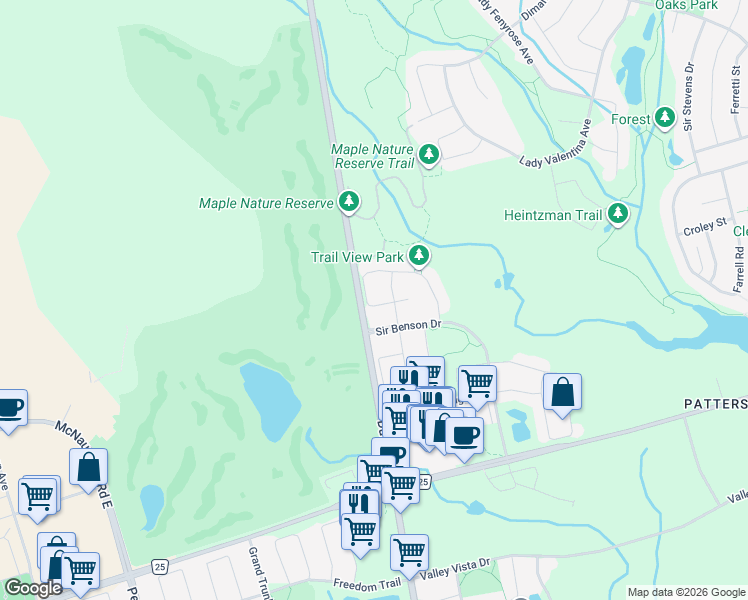 map of restaurants, bars, coffee shops, grocery stores, and more near 154 William Bowes Boulevard in Vaughan