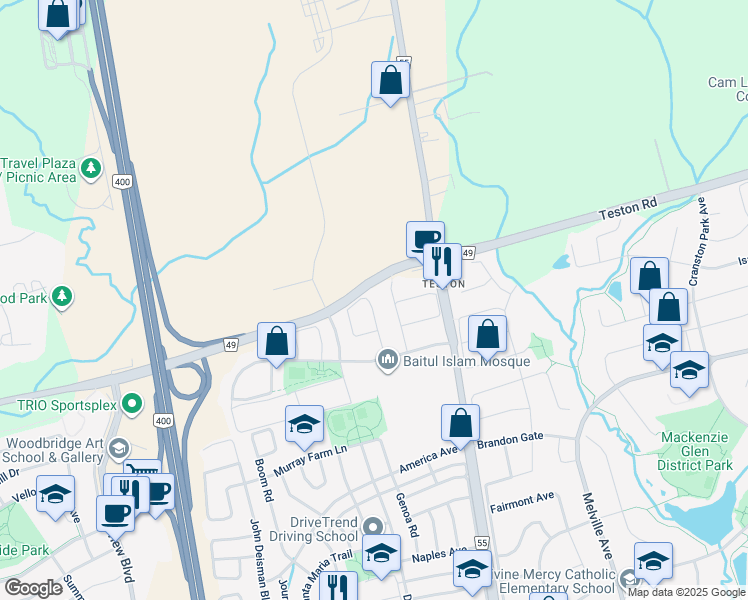 map of restaurants, bars, coffee shops, grocery stores, and more near 65 Bashir Street in Vaughan