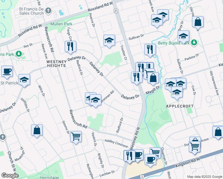 map of restaurants, bars, coffee shops, grocery stores, and more near in Ajax