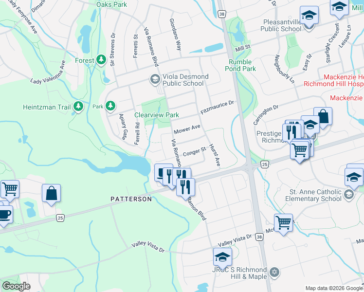 map of restaurants, bars, coffee shops, grocery stores, and more near 9 Straw Cutter Gate in Vaughan