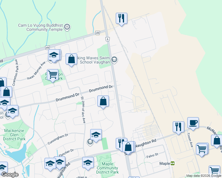 map of restaurants, bars, coffee shops, grocery stores, and more near 112 Arco Circle in Vaughan