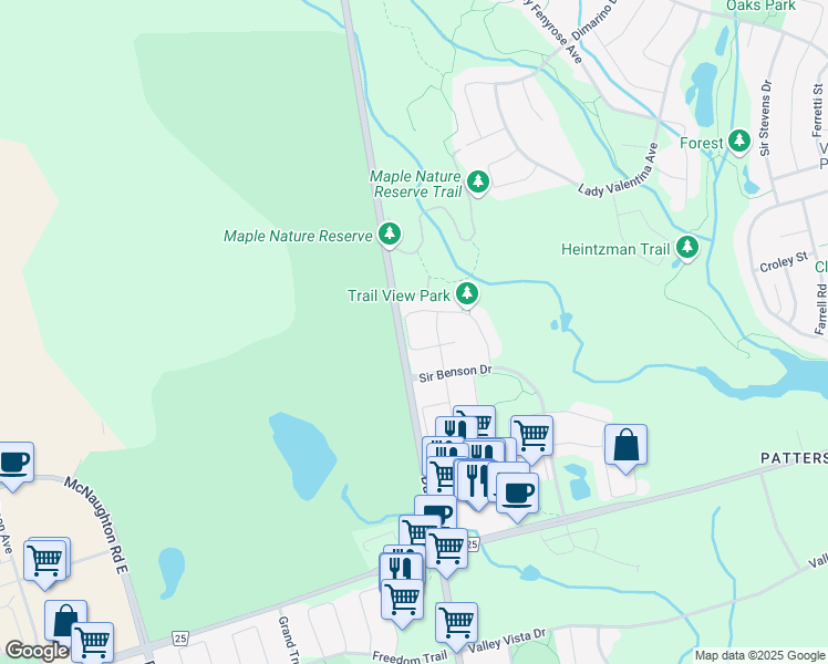 map of restaurants, bars, coffee shops, grocery stores, and more near 142 William Bowes Boulevard in Vaughan