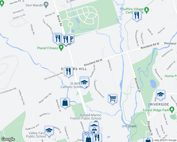map of restaurants, bars, coffee shops, grocery stores, and more near 1739 Conacher Crescent in Pickering