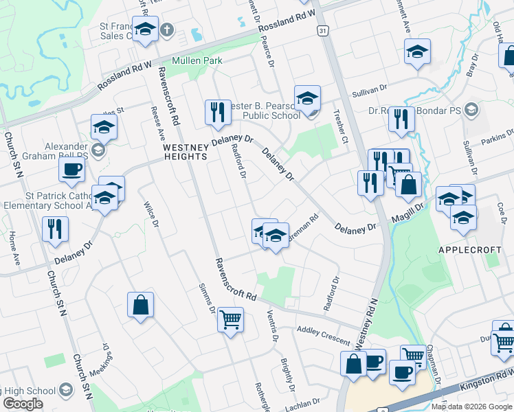 map of restaurants, bars, coffee shops, grocery stores, and more near in Ajax