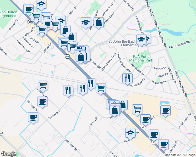map of restaurants, bars, coffee shops, grocery stores, and more near 13 Lambert Lane in Bolton