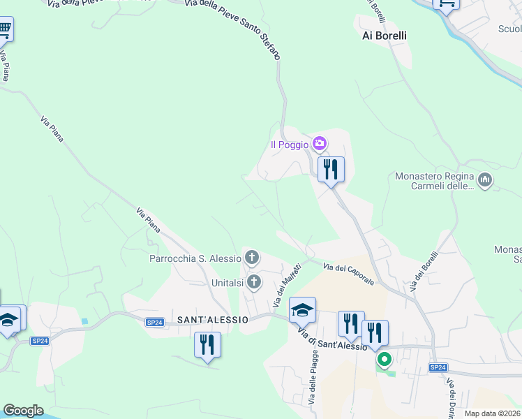 map of restaurants, bars, coffee shops, grocery stores, and more near 719/C Via del Caporale in Lucca