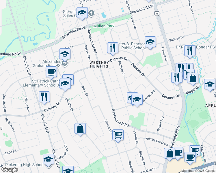 map of restaurants, bars, coffee shops, grocery stores, and more near in Ajax