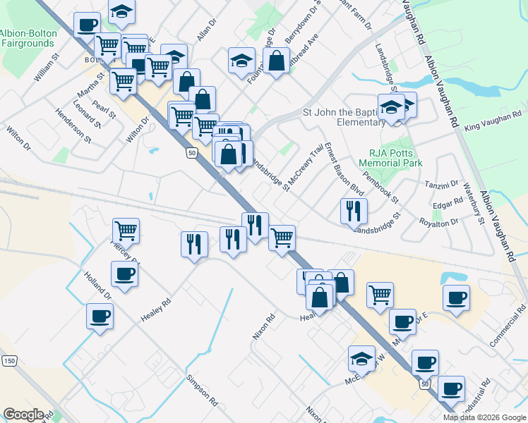 map of restaurants, bars, coffee shops, grocery stores, and more near 30 Lambert Lane in Caledon