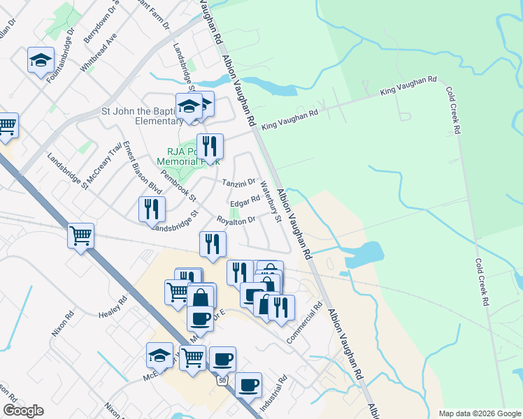 map of restaurants, bars, coffee shops, grocery stores, and more near 59 Royalton Drive in Bolton
