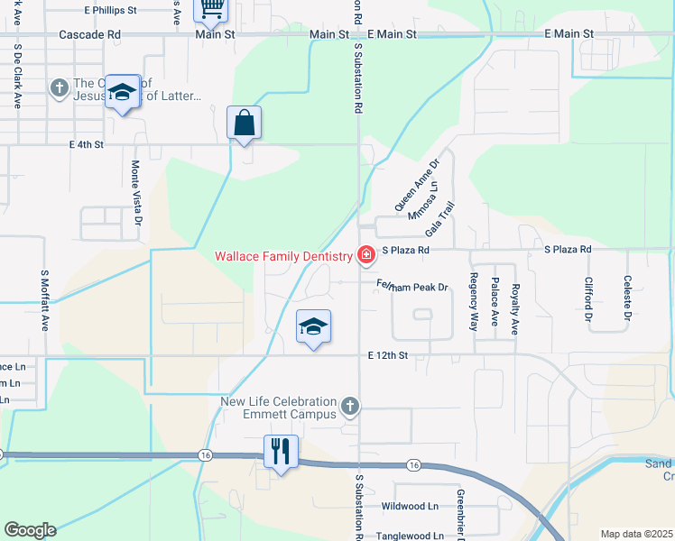 map of restaurants, bars, coffee shops, grocery stores, and more near 830 South Prospect Peak Way in Emmett