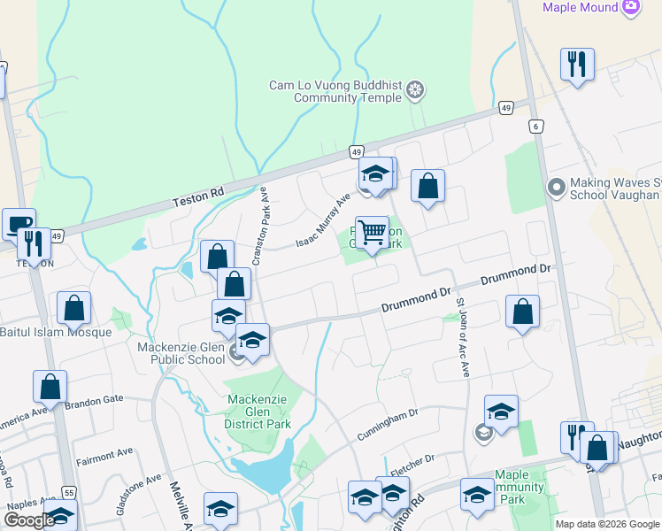 map of restaurants, bars, coffee shops, grocery stores, and more near 91 Princeton Gate in Vaughan