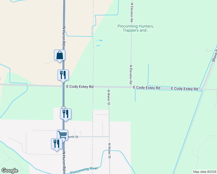map of restaurants, bars, coffee shops, grocery stores, and more near 4498 N Water St in Pinconning