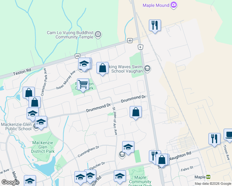 map of restaurants, bars, coffee shops, grocery stores, and more near 53 Cassia Crescent in Vaughan
