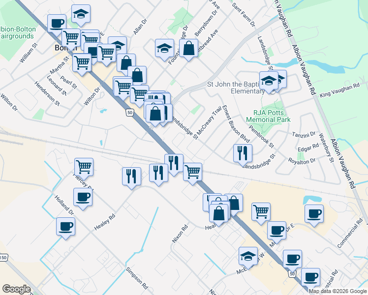 map of restaurants, bars, coffee shops, grocery stores, and more near 28 Queensland Crescent in Bolton