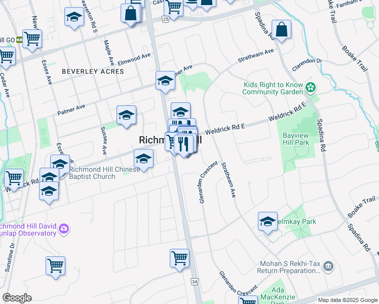map of restaurants, bars, coffee shops, grocery stores, and more near in Richmond Hill