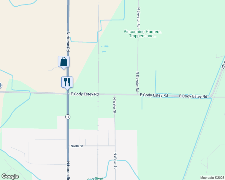 map of restaurants, bars, coffee shops, grocery stores, and more near 4418-4498 N Water St in Pinconning