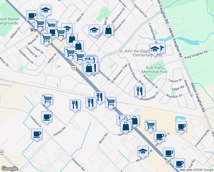 map of restaurants, bars, coffee shops, grocery stores, and more near 18 Queensland Crescent in Bolton