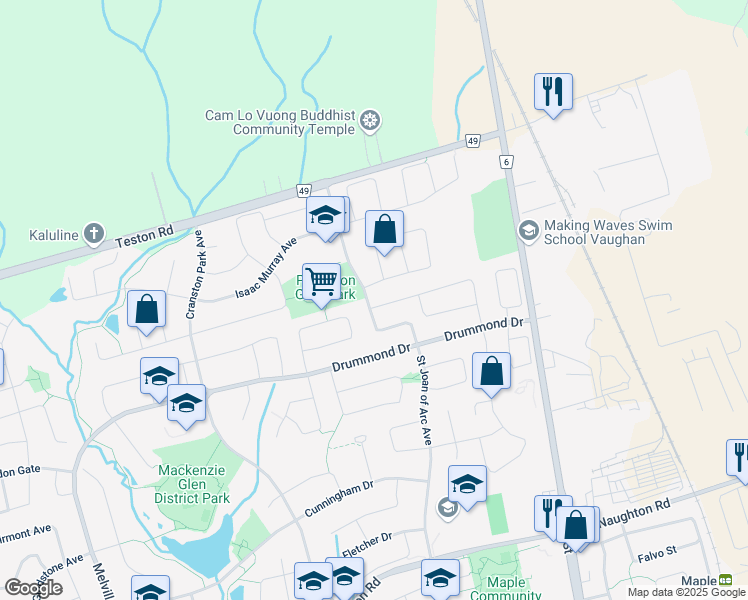 map of restaurants, bars, coffee shops, grocery stores, and more near 165 Blackthorn Drive in Vaughan