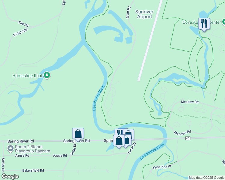 map of restaurants, bars, coffee shops, grocery stores, and more near 11 River Road in Sunriver