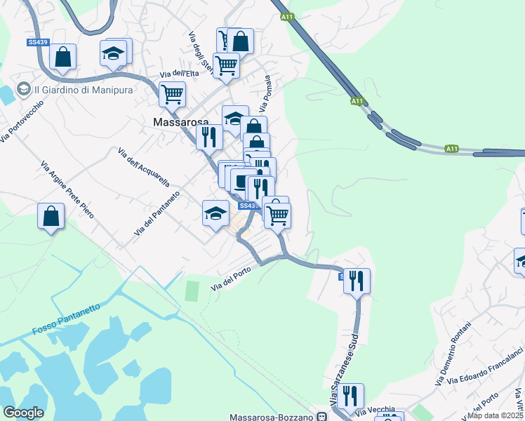 map of restaurants, bars, coffee shops, grocery stores, and more near 635 Via Luigi Spada Cenami in Massarosa