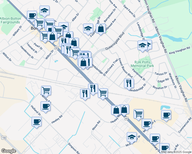 map of restaurants, bars, coffee shops, grocery stores, and more near 12 Heathrow Lane in Bolton
