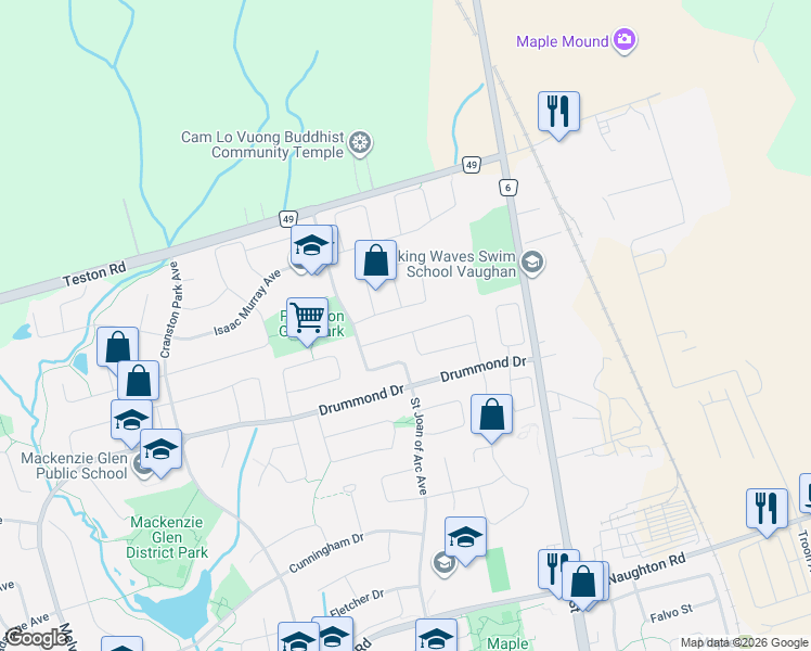 map of restaurants, bars, coffee shops, grocery stores, and more near 119 Blackthorn Drive in Vaughan