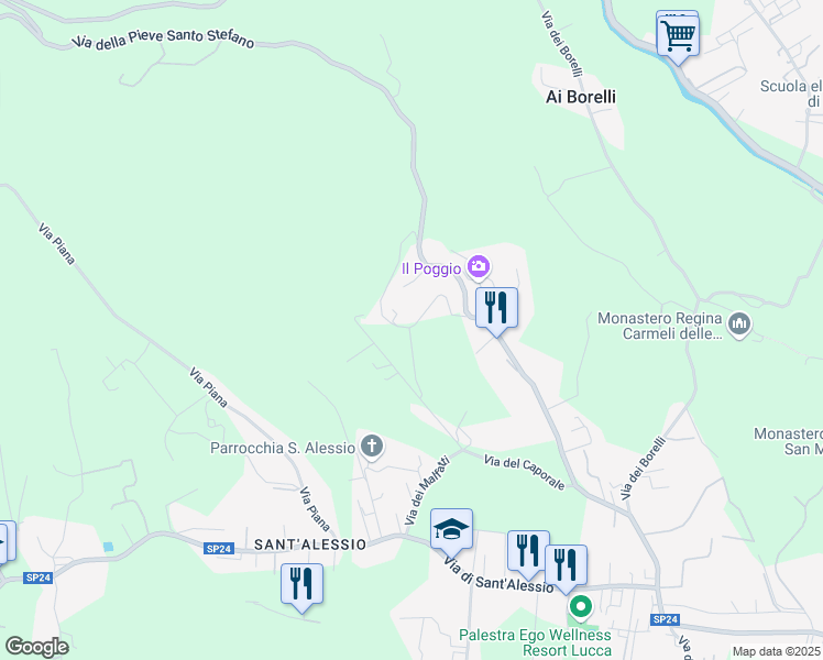 map of restaurants, bars, coffee shops, grocery stores, and more near 57 Traversa Vii Pieve San Stefano in Lucca