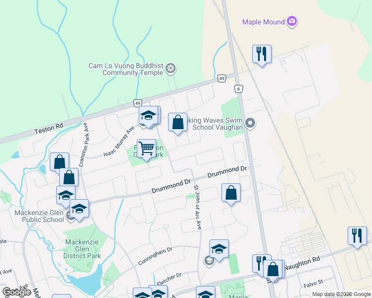 map of restaurants, bars, coffee shops, grocery stores, and more near 39 Rosanna Crescent in Vaughan
