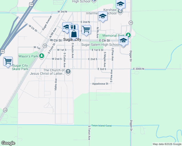 map of restaurants, bars, coffee shops, grocery stores, and more near 2813-2839 S Teton Ave in Sugar City