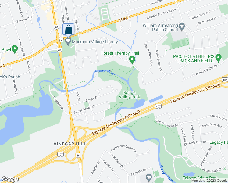 map of restaurants, bars, coffee shops, grocery stores, and more near 55 Dryden Court in Markham