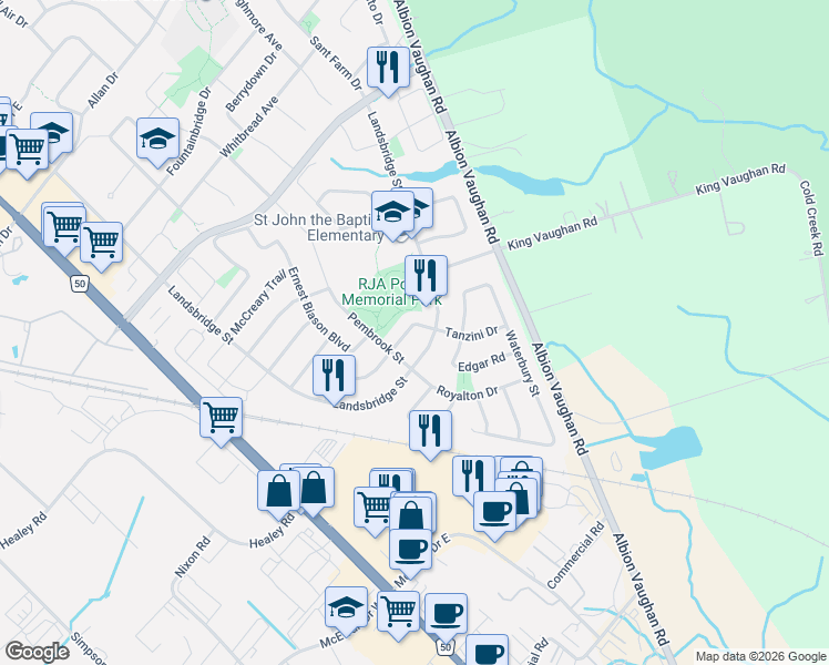 map of restaurants, bars, coffee shops, grocery stores, and more near 13 Liptay Avenue in Caledon