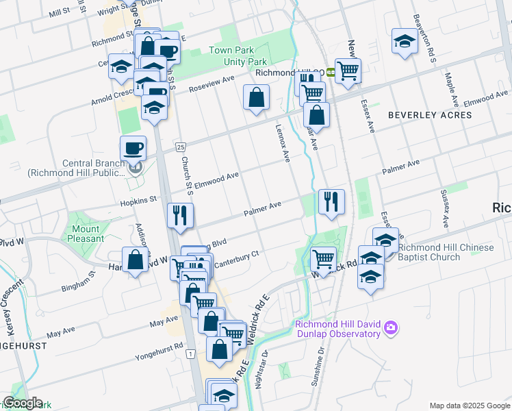 map of restaurants, bars, coffee shops, grocery stores, and more near in Richmond Hill