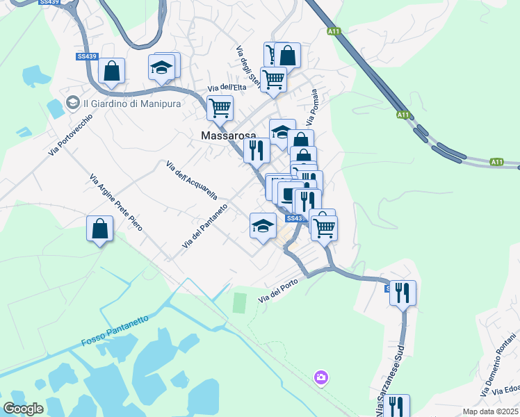 map of restaurants, bars, coffee shops, grocery stores, and more near 125 Via del Frantoio in Massarosa
