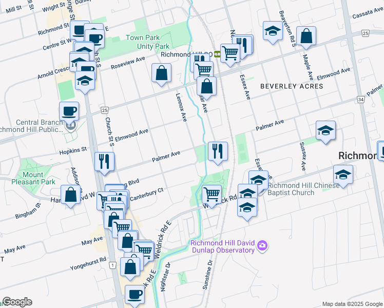 map of restaurants, bars, coffee shops, grocery stores, and more near 258 Lennox Avenue in Richmond Hill