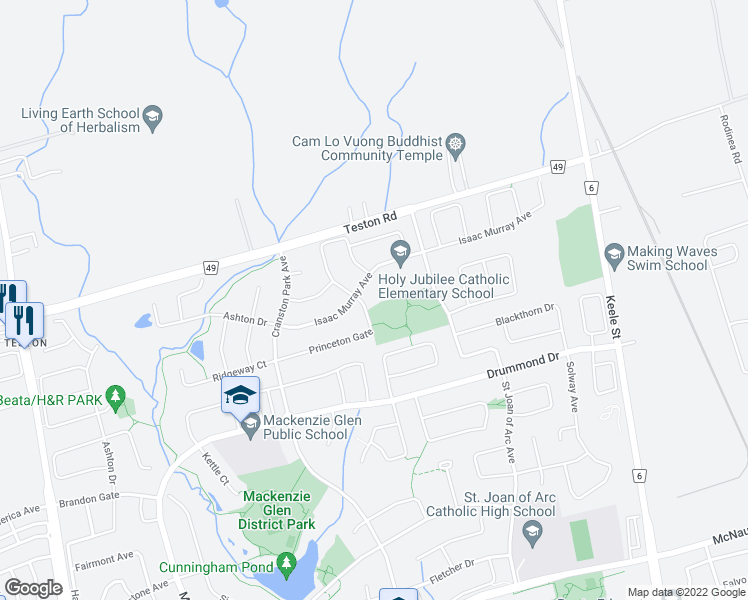 map of restaurants, bars, coffee shops, grocery stores, and more near 139 Princeton Gate in Vaughan