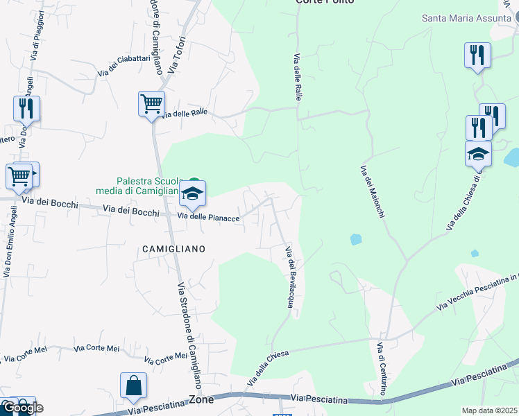 map of restaurants, bars, coffee shops, grocery stores, and more near 72 Via delle Pianacce in Capannori
