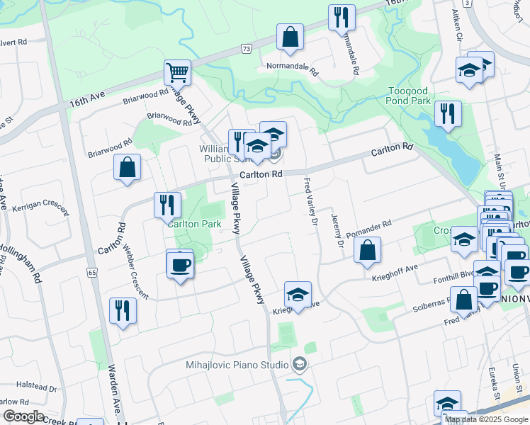 map of restaurants, bars, coffee shops, grocery stores, and more near 47 Chant Crescent in Markham