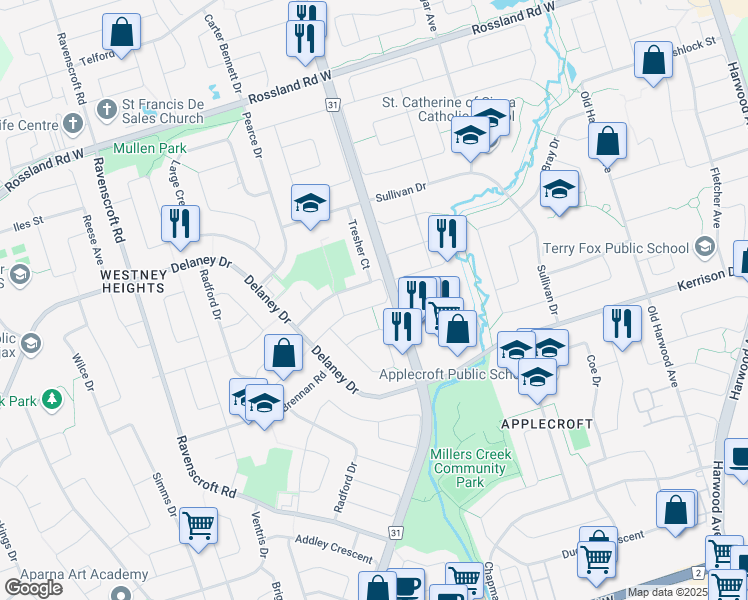 map of restaurants, bars, coffee shops, grocery stores, and more near in Ajax