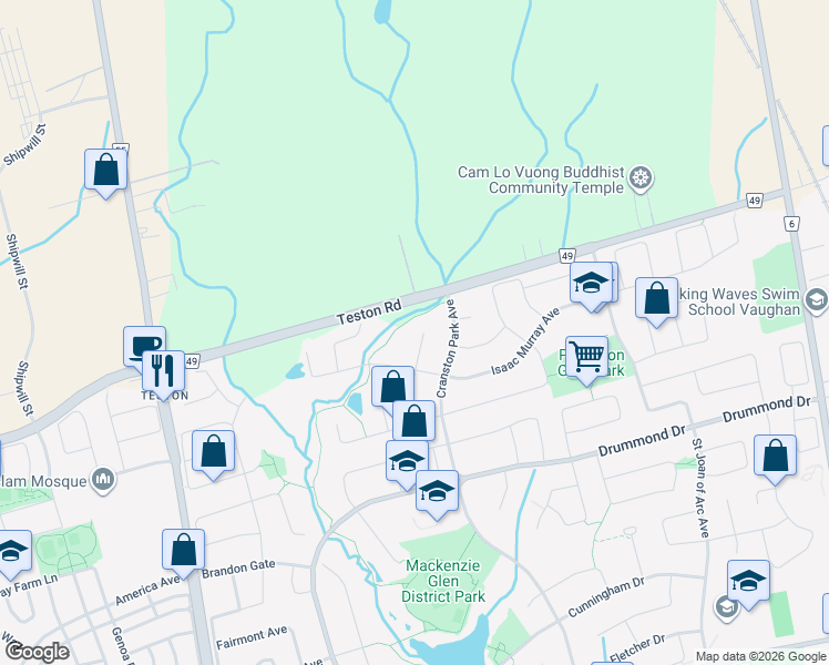map of restaurants, bars, coffee shops, grocery stores, and more near 16 Medley Court in Vaughan