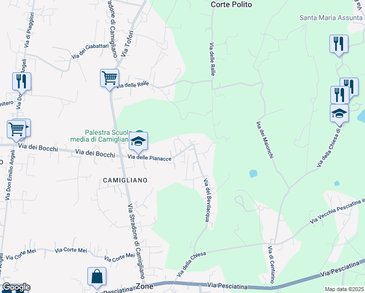 map of restaurants, bars, coffee shops, grocery stores, and more near 72 Via delle Pianacce in Capannori
