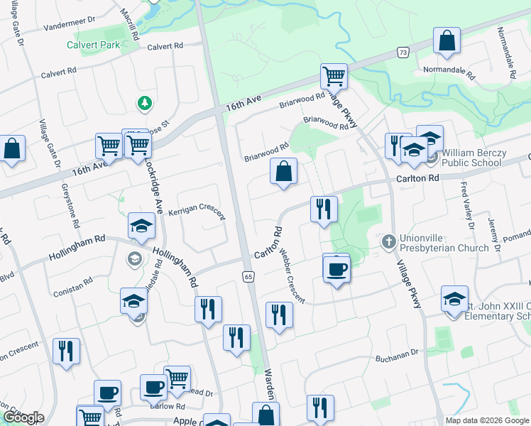 map of restaurants, bars, coffee shops, grocery stores, and more near in Markham