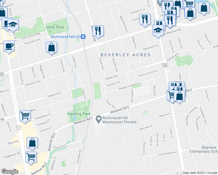 map of restaurants, bars, coffee shops, grocery stores, and more near 288 Boisdale Avenue in Richmond Hill