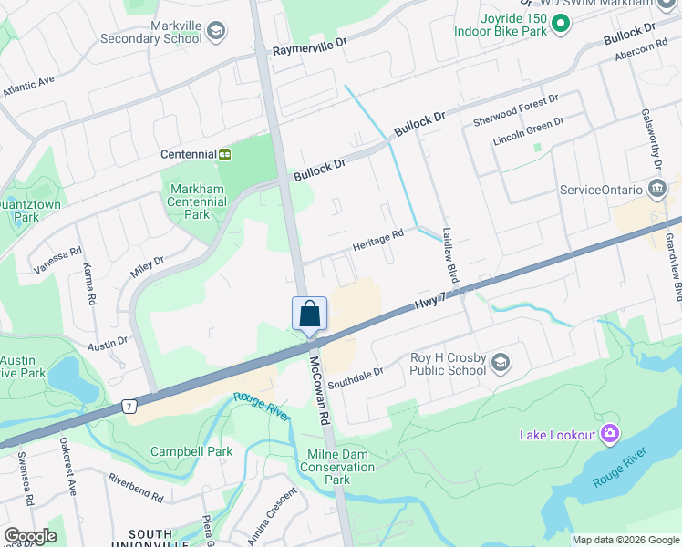 map of restaurants, bars, coffee shops, grocery stores, and more near 25 Heritage Road in Markham