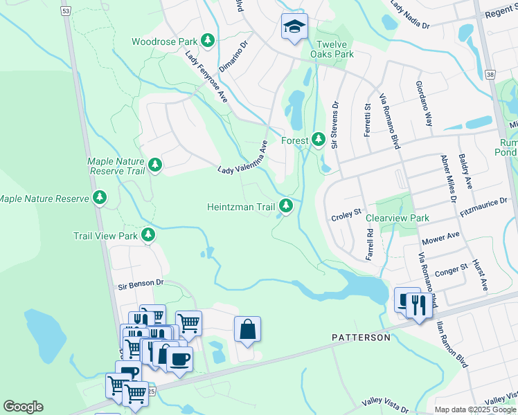 map of restaurants, bars, coffee shops, grocery stores, and more near 79 Heintzman Crescent in Vaughan